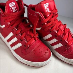 Adidas Kids Red Sneakers with White Stripes
